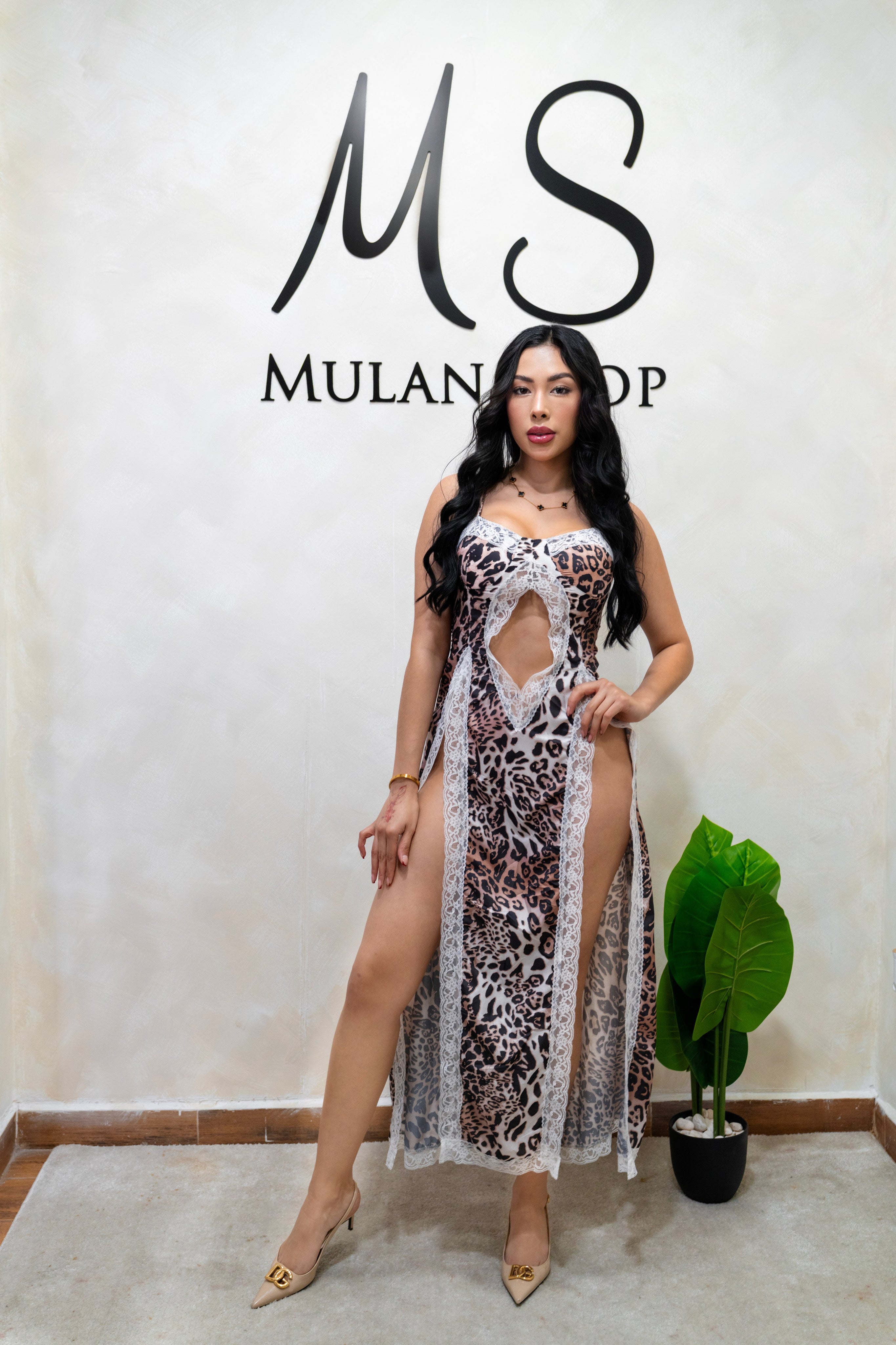 Leopard Lace Cut-Out Dress