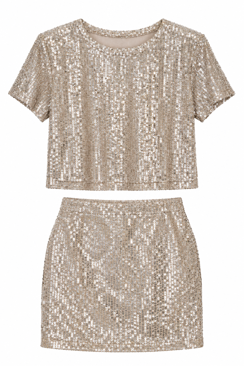 conjunto de lentejuelas en tono champagne plateado