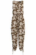 jumpsuit de estampado tropical en café y blanco
