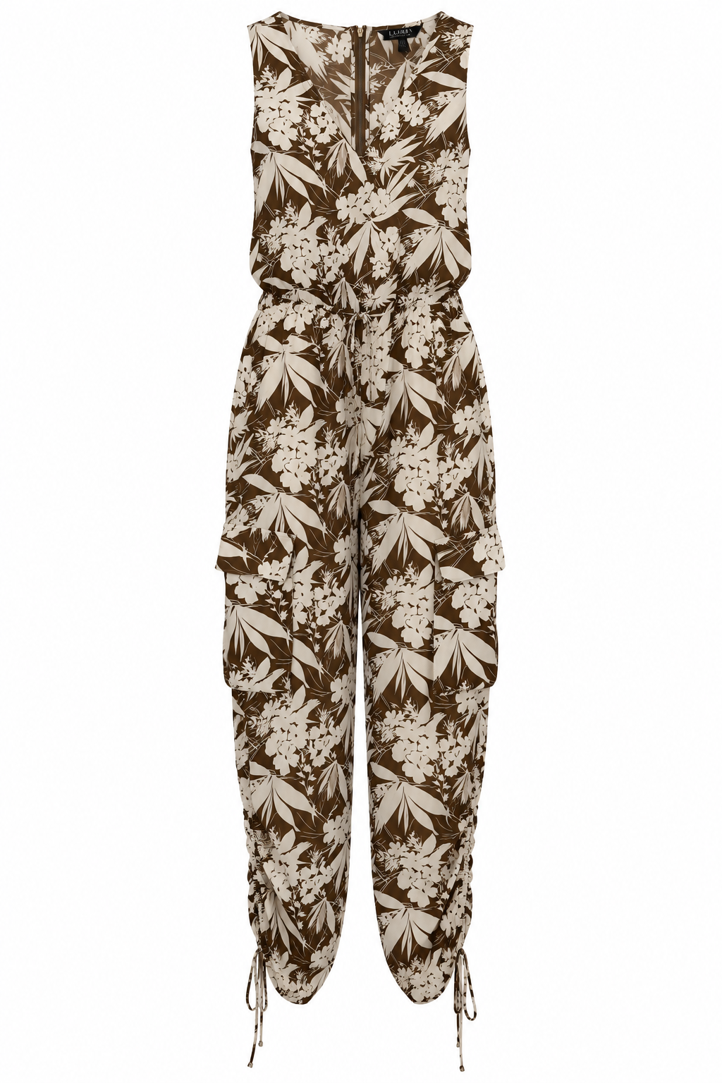 jumpsuit de estampado tropical en café y blanco