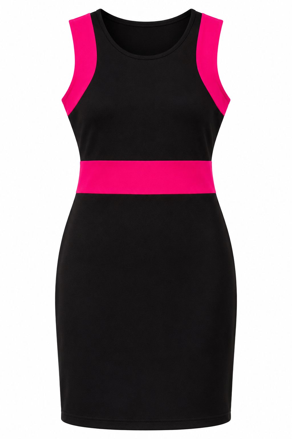 vestido negro con detalles fucsia estilo moderno y deportivo